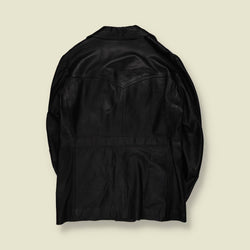 1970s | Leather Safari Jacket | Black - M