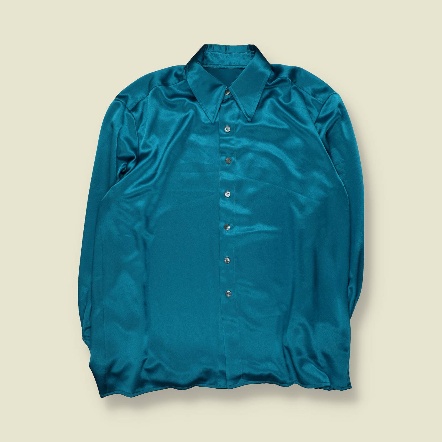 1990s | Satin Shirt | Teal - 5XL