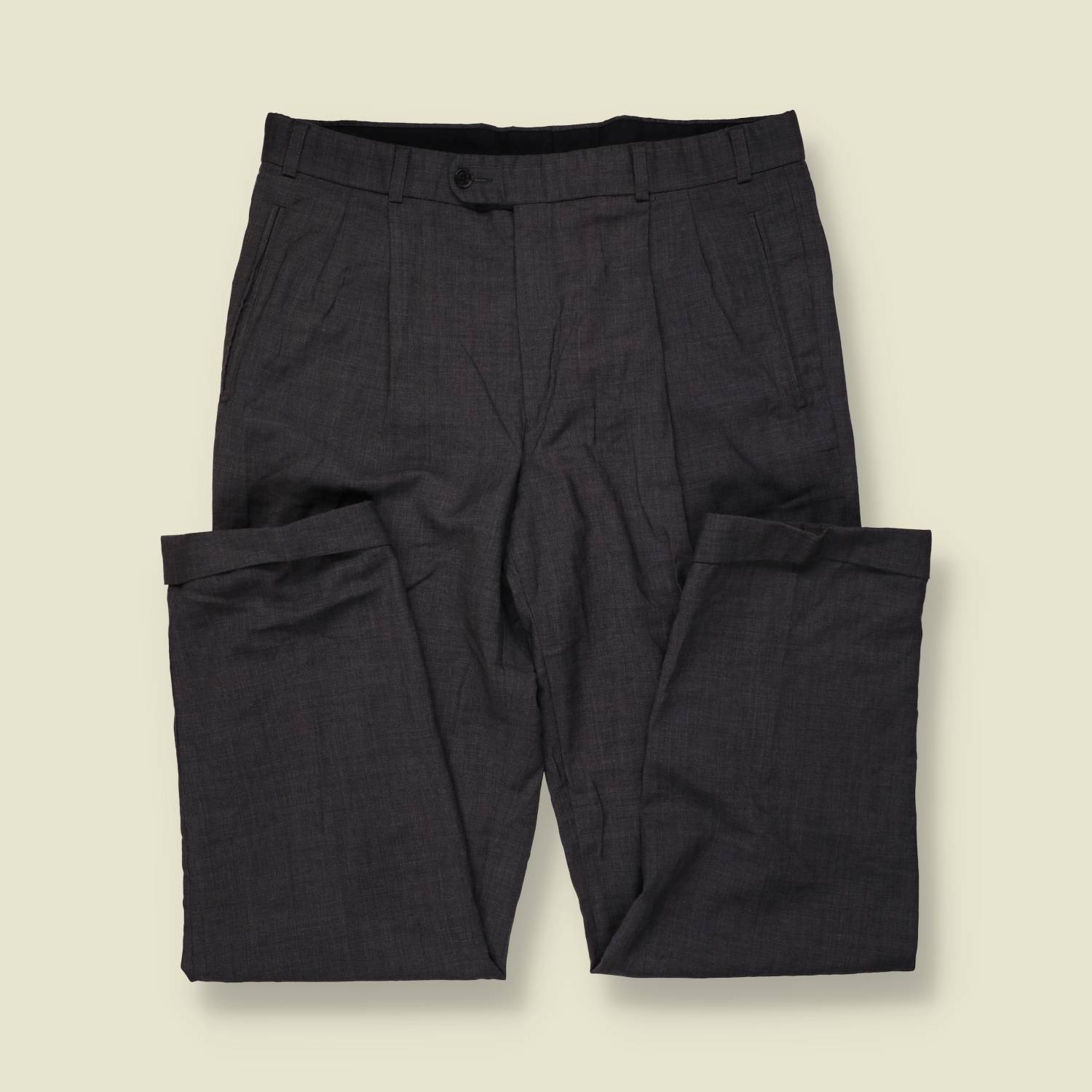 1980s | Pleated Trousers | Charcoal Grey -w36
