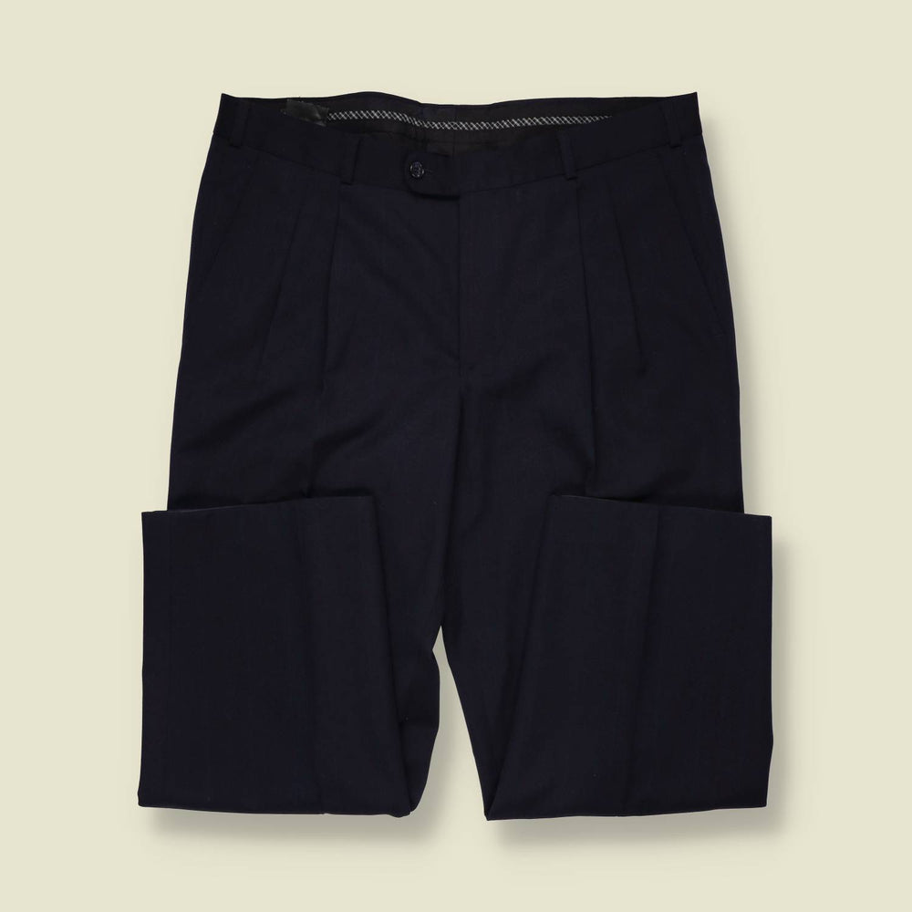 1980s | C&A | Pleated Trousers | Dark Navy - w36
