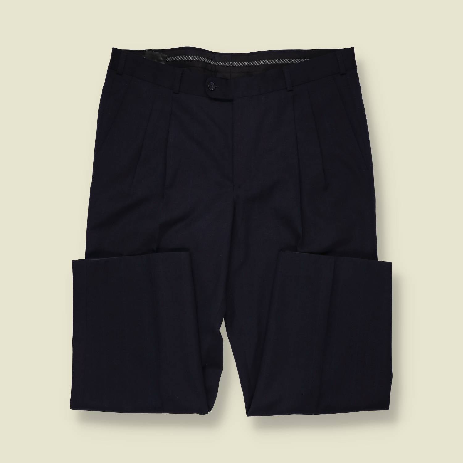 1980s | C&A | Pleated Trousers | Dark Navy - w36