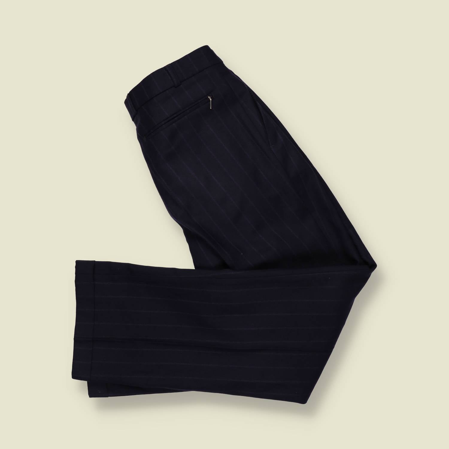 1970s | Pleated Pinstripe Trousers | Navy - w32