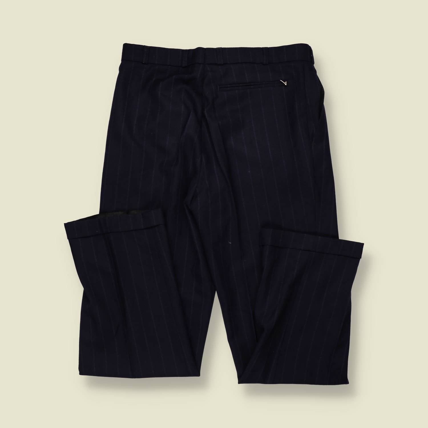 1970s | Pleated Pinstripe Trousers | Navy - w32
