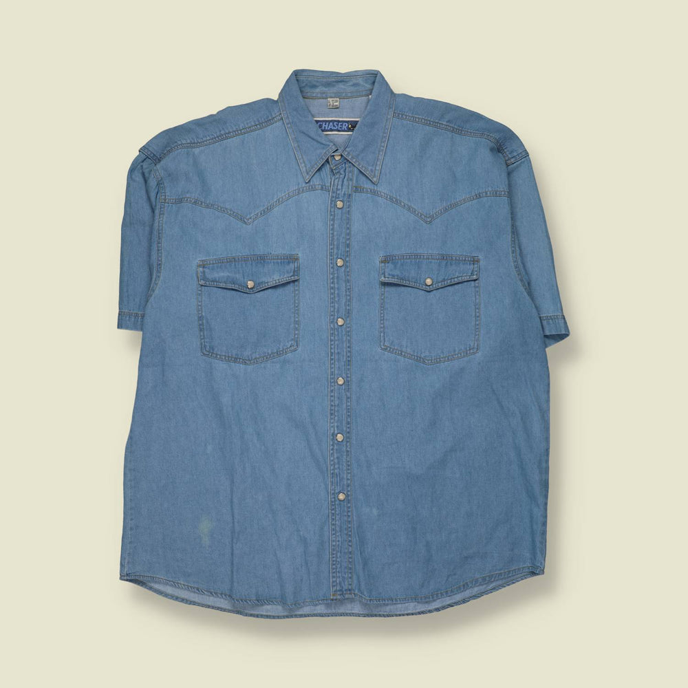 1990s | Chaser | Western Denim Shirt - Short Sleeve - 3XL