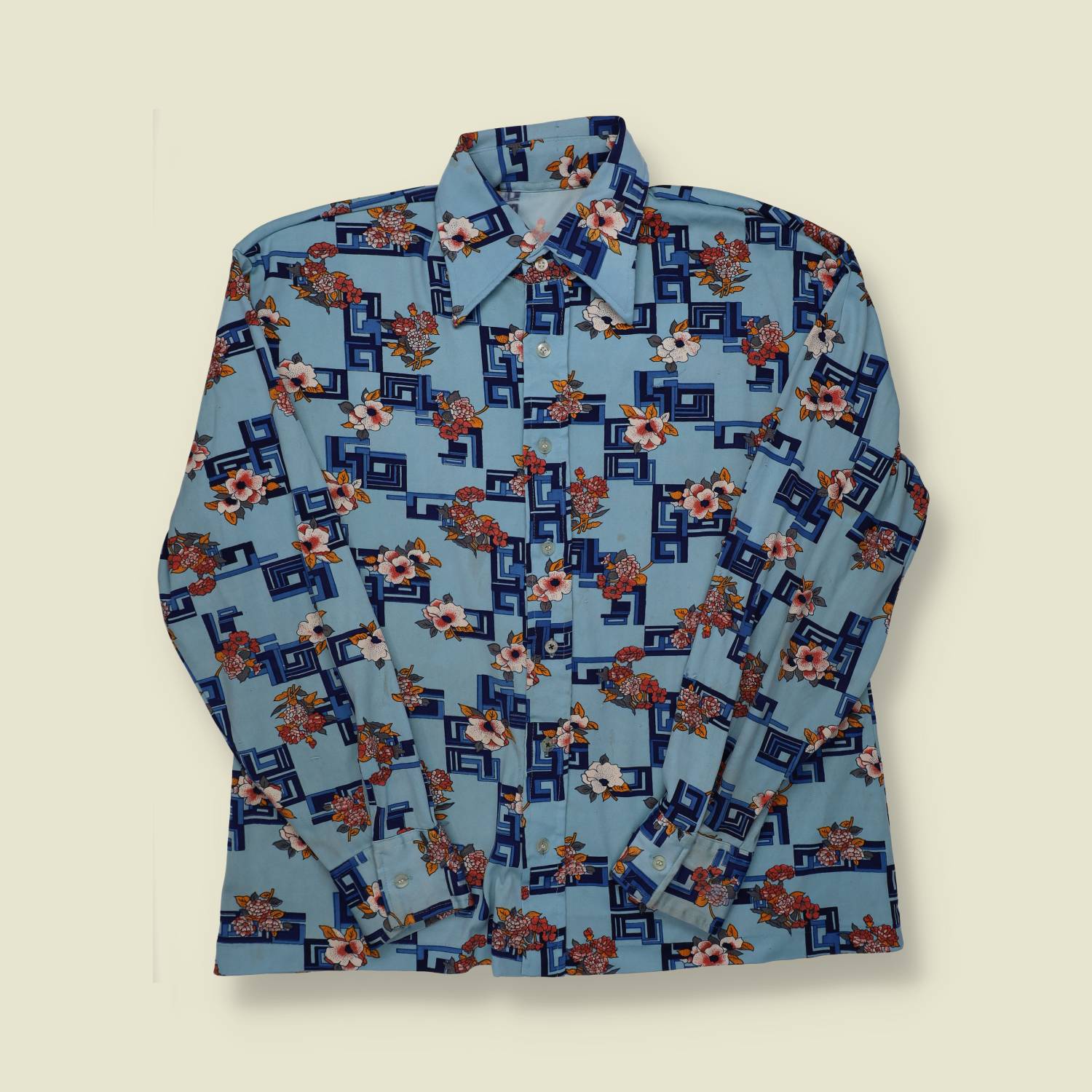 1970s Disco Era Floral Print Shirt - L