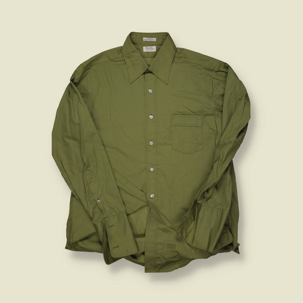1970s Cuff Link Plain Green Shirt - XL