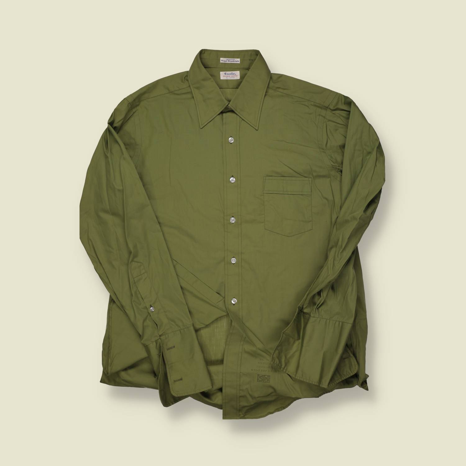 1970s Cuff Link Plain Green Shirt - XL