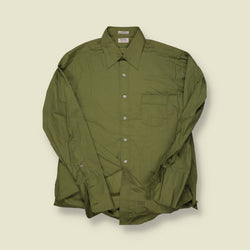 1970s Cuff Link Plain Green Shirt - XL