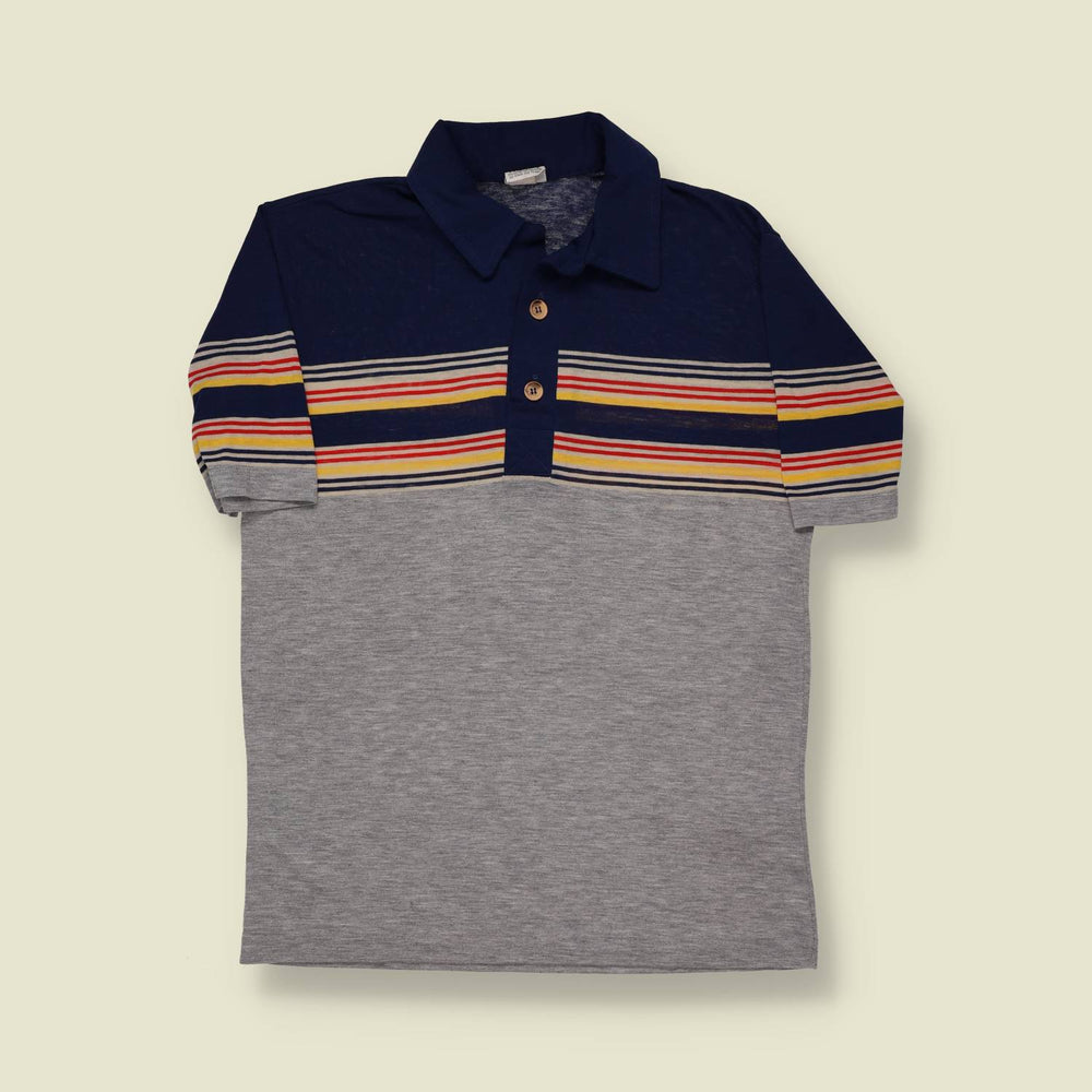 1970s Striped Cotton Polo Top - S/M