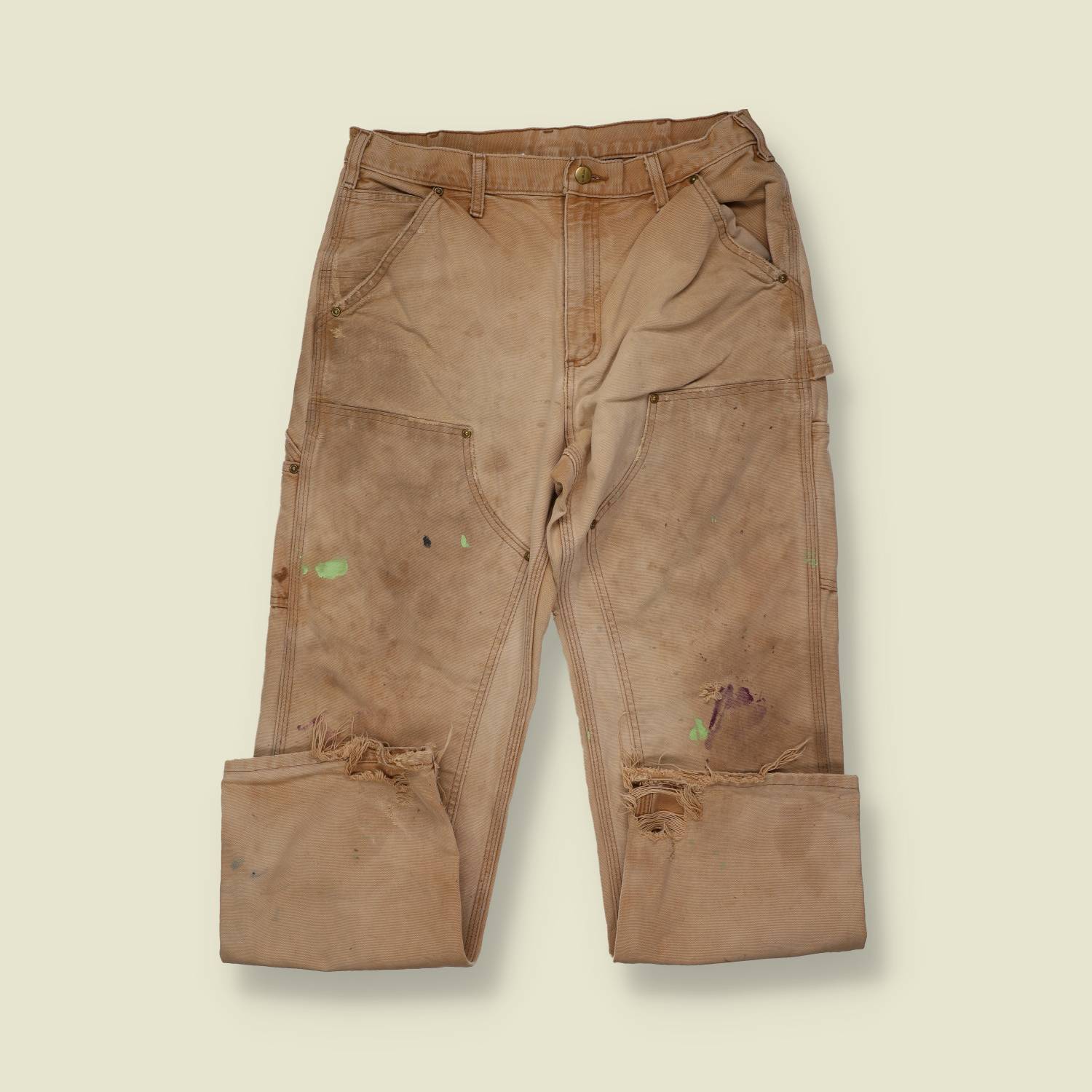 90s Thrashed / Paint Splattered Distressed Carharrt Double Knee Trousers - 30"