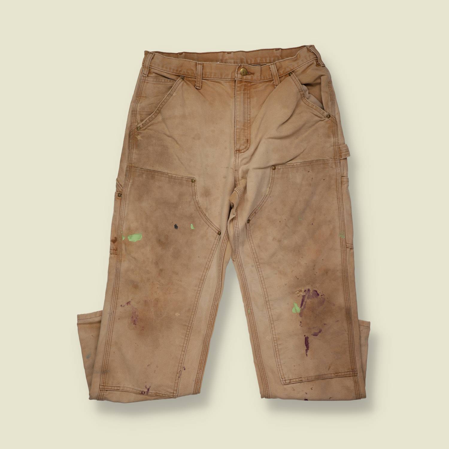 90s Thrashed / Paint Splattered Distressed Carharrt Double Knee Trousers - 30"
