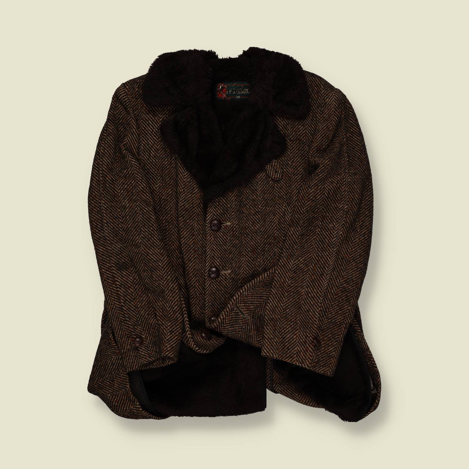 1960s/70s McGregor Herringbone Teddy Lined Coat - M/L