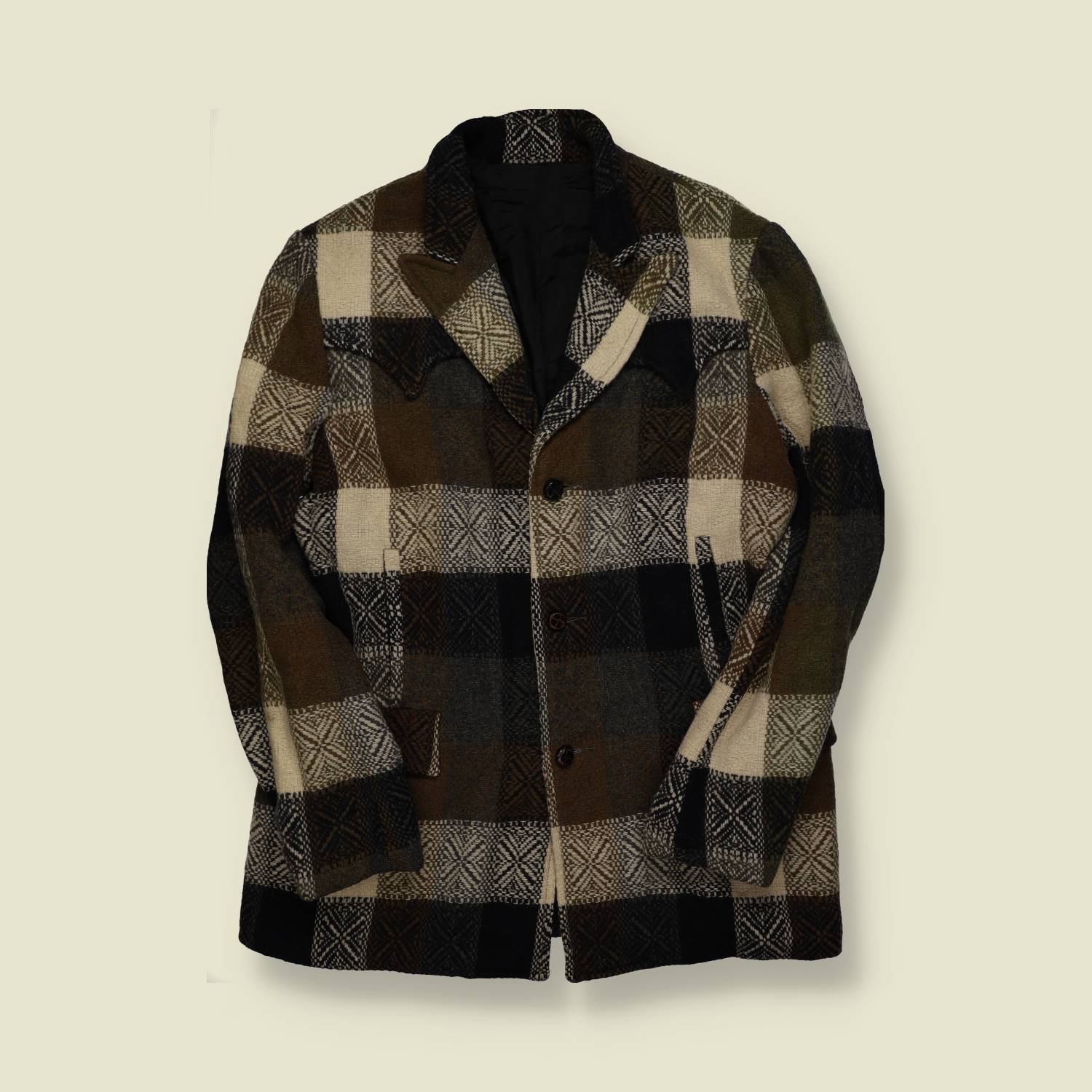 1970s | Pioneer Wear | Blanket Wool Western Jacket | Brown / Cream Plaid – S