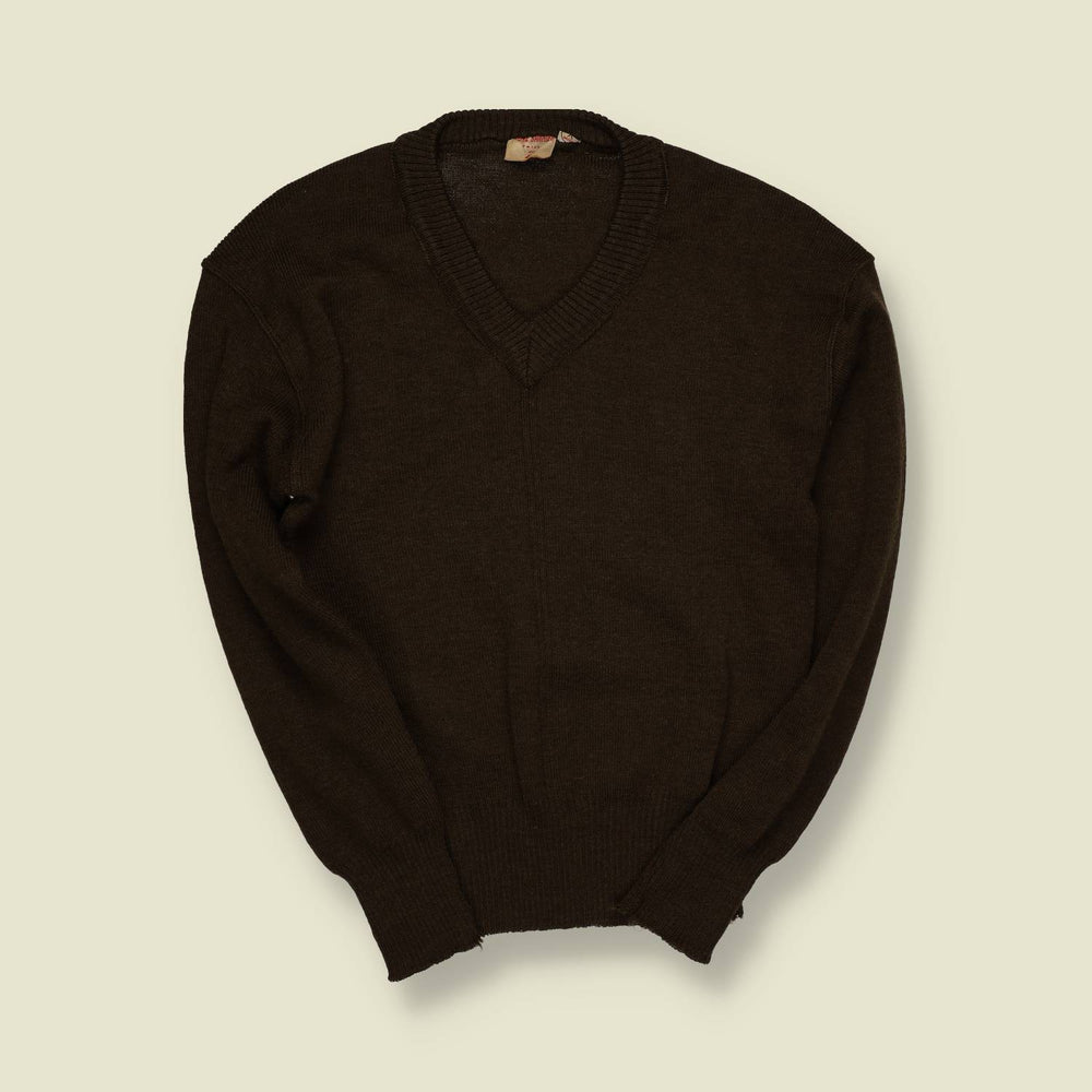 1960s | Unbranded | Tight Gauge V-Neck Knit Jumper – S