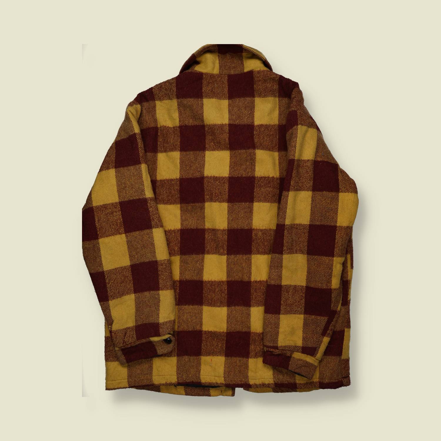 1960s | Unbranded | Wool Buffalo Check Zip Jacket | Mustard / Burgundy – L/XL