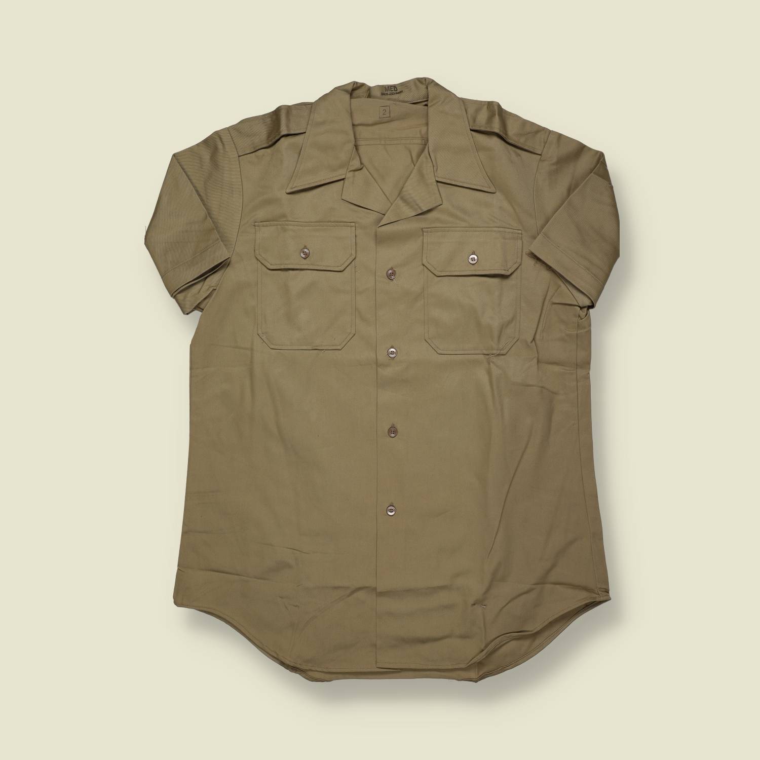 1970s | US Military | Deadstock Khaki Service Shirt | Made in USA – M
