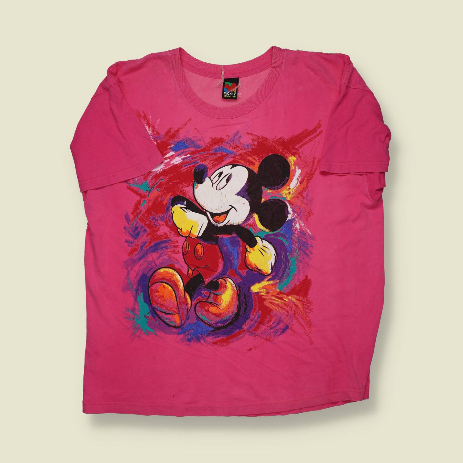 1990s | Mickey Unlimited | Raglan Sleeve Pocket T-Shirt | Cream – XXL