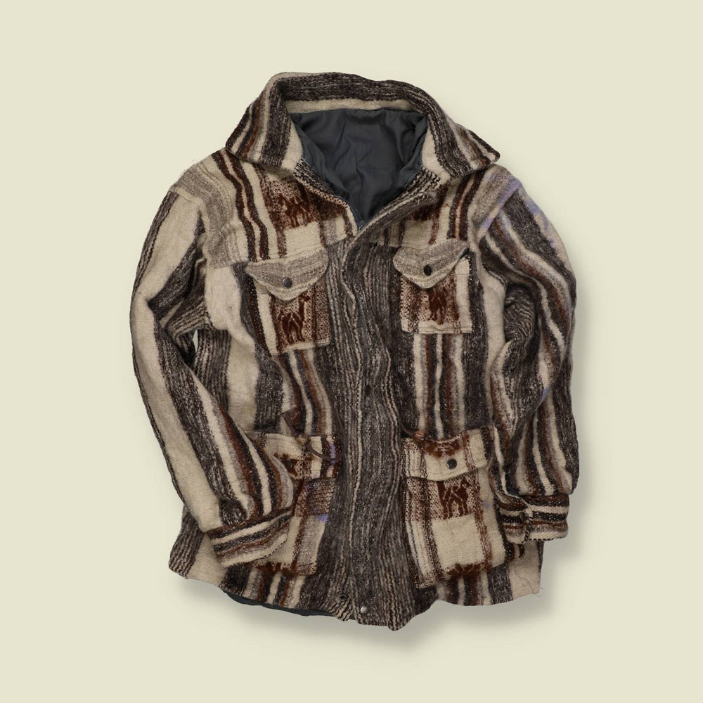 1980s | European | Wool Patterned Shirt Jacket | Brown / Cream - S