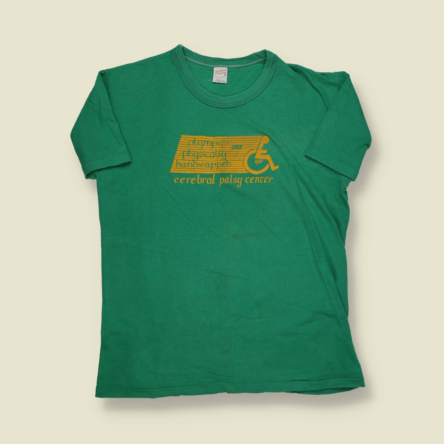 1970s | Sportswear | Cerebral Palsy Center Printed T-Shirt | Green – S
