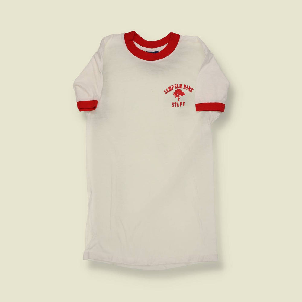 1970s | Sneakers | Made in USA | Camp Elm Bank Staff Ringer T-Shirt | White / Red - XXS
