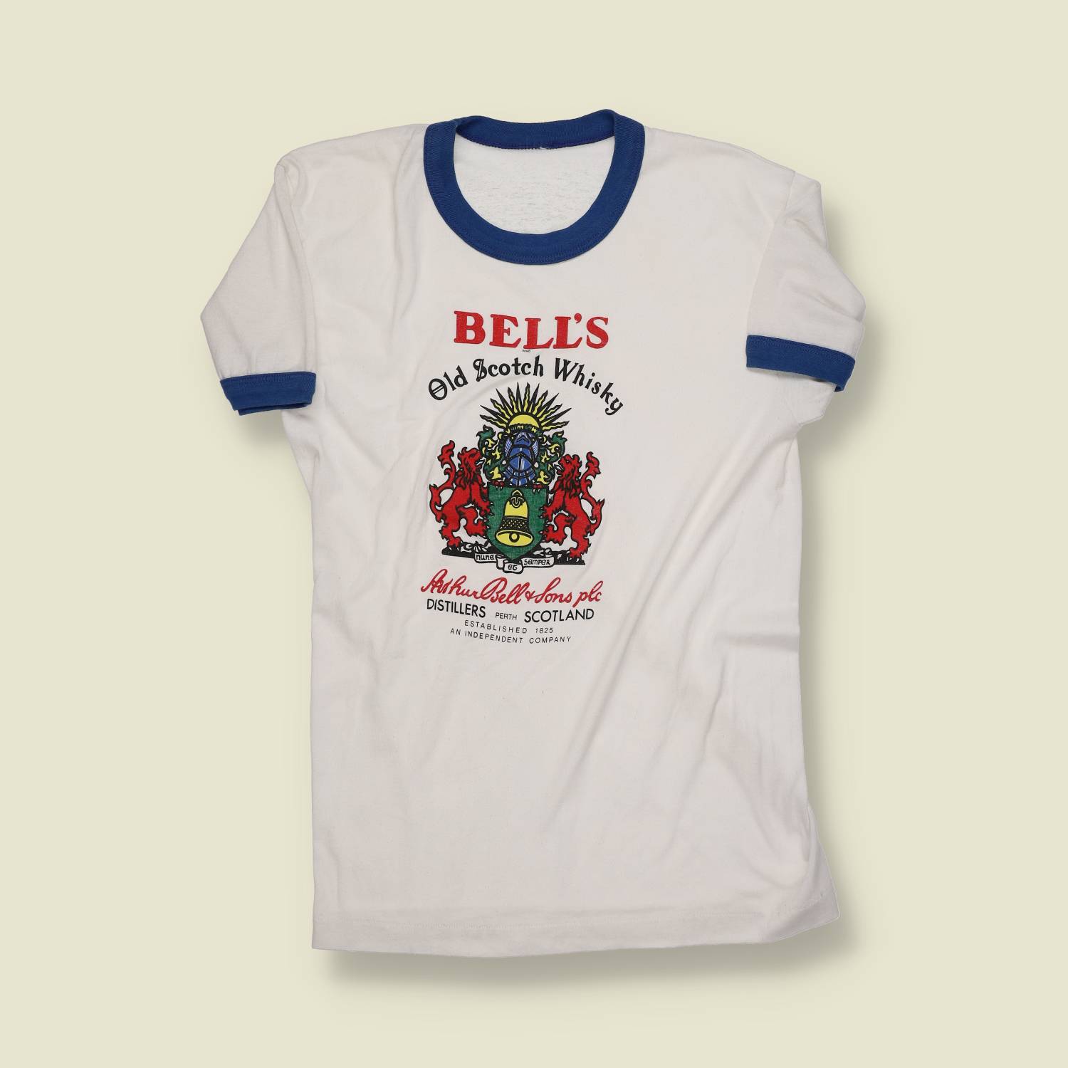 1970s | Bell’s Scotch Whisky | Ringer T-Shirt | White / Blue – XXS