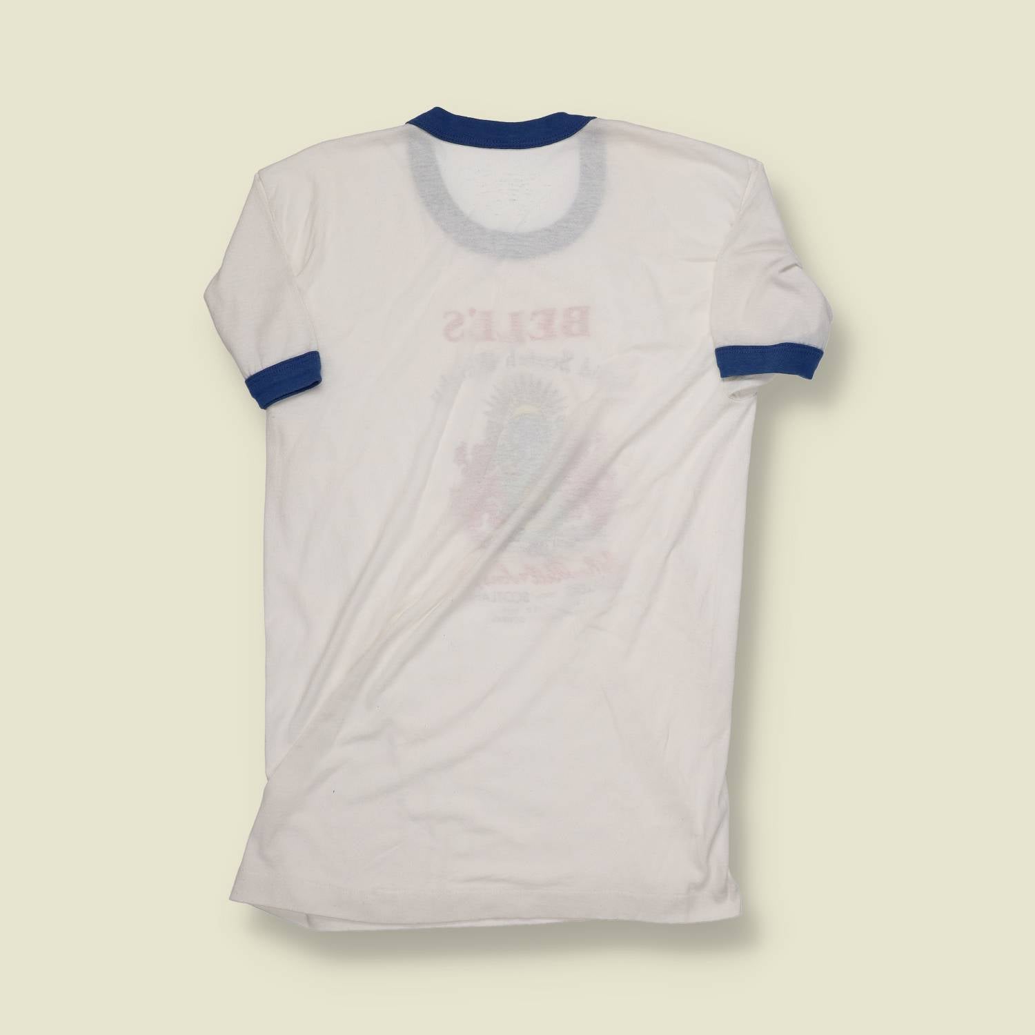 1970s | Bell’s Scotch Whisky | Ringer T-Shirt | White / Blue – XXS