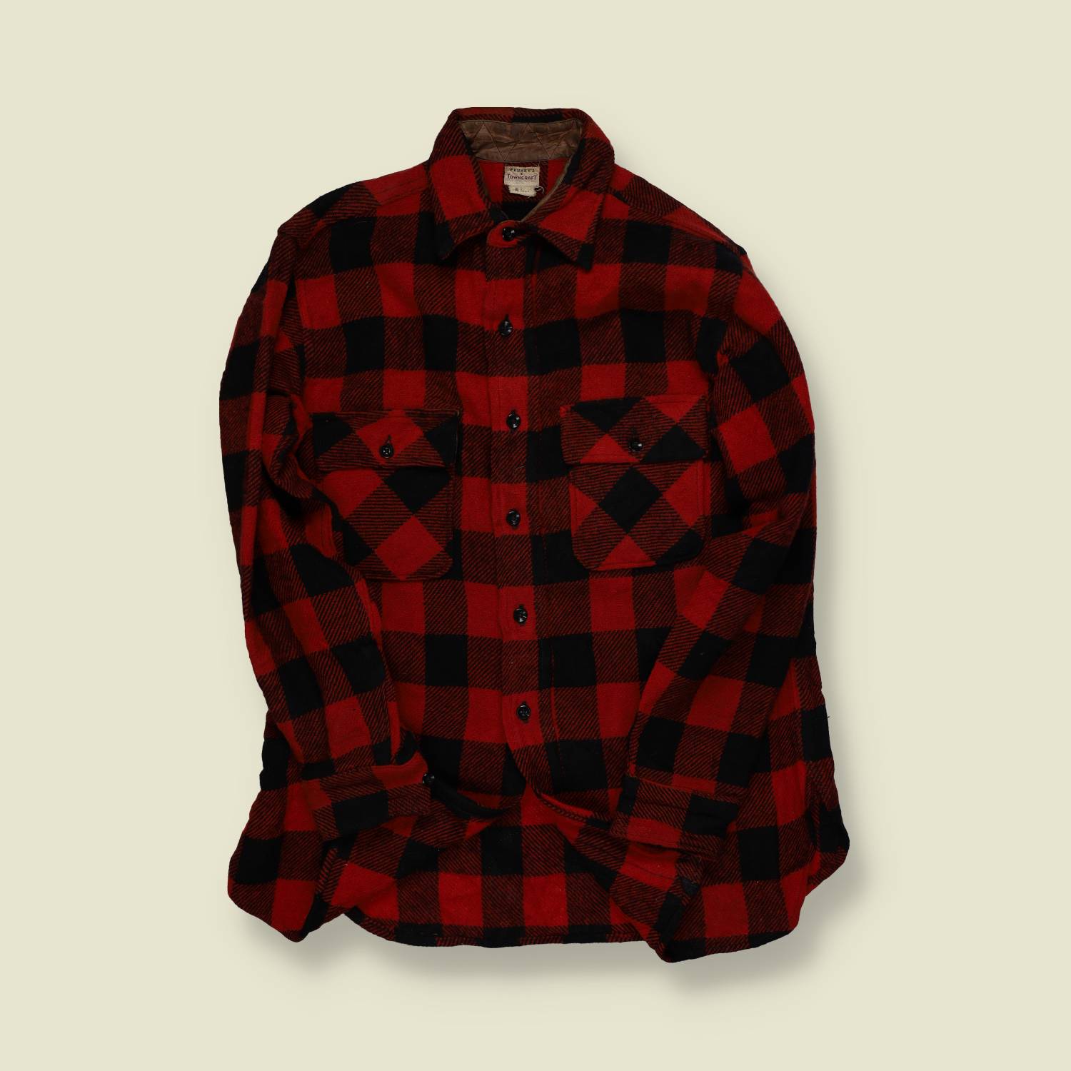 1960s | Penney’s Towncraft | Wool Buffalo Check Shirt Jacket | Red / Black | Made in USA – L
