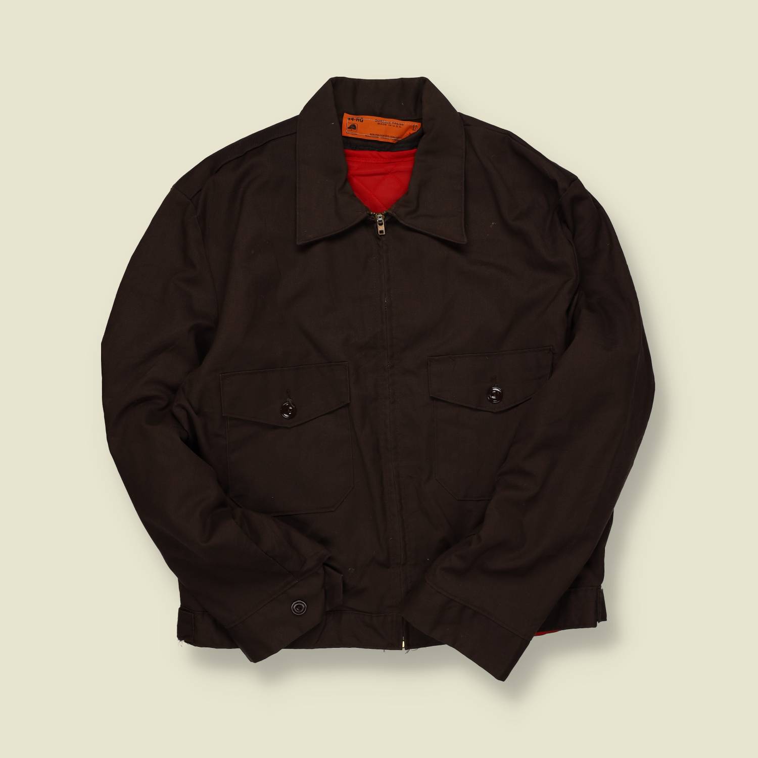 1970s–1980s | Workwear | Zip-Front Utility Jacket | Brown – M
