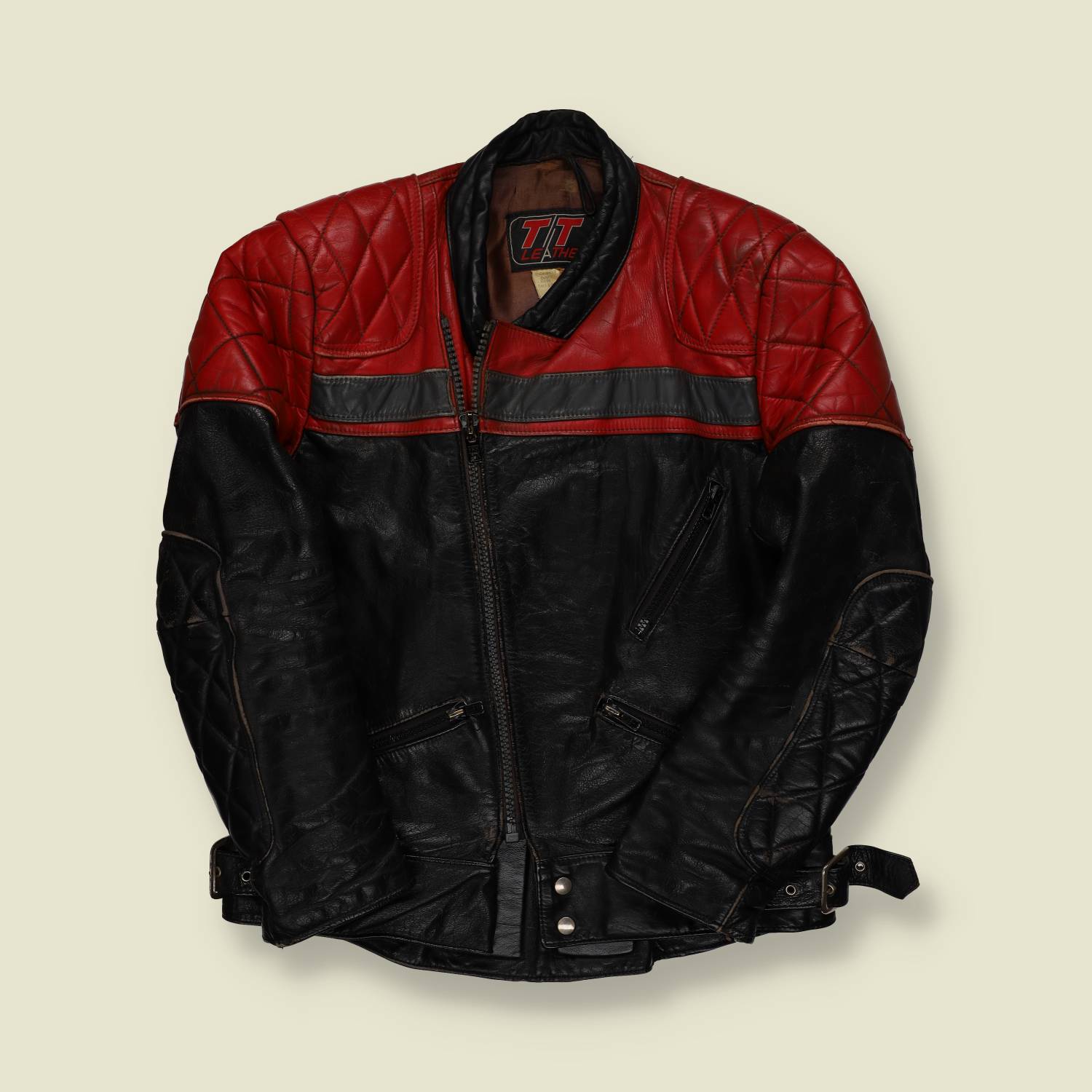 1970s–1980s | TT Leathers | Racing Motorcycle Jacket | Red & Black – M