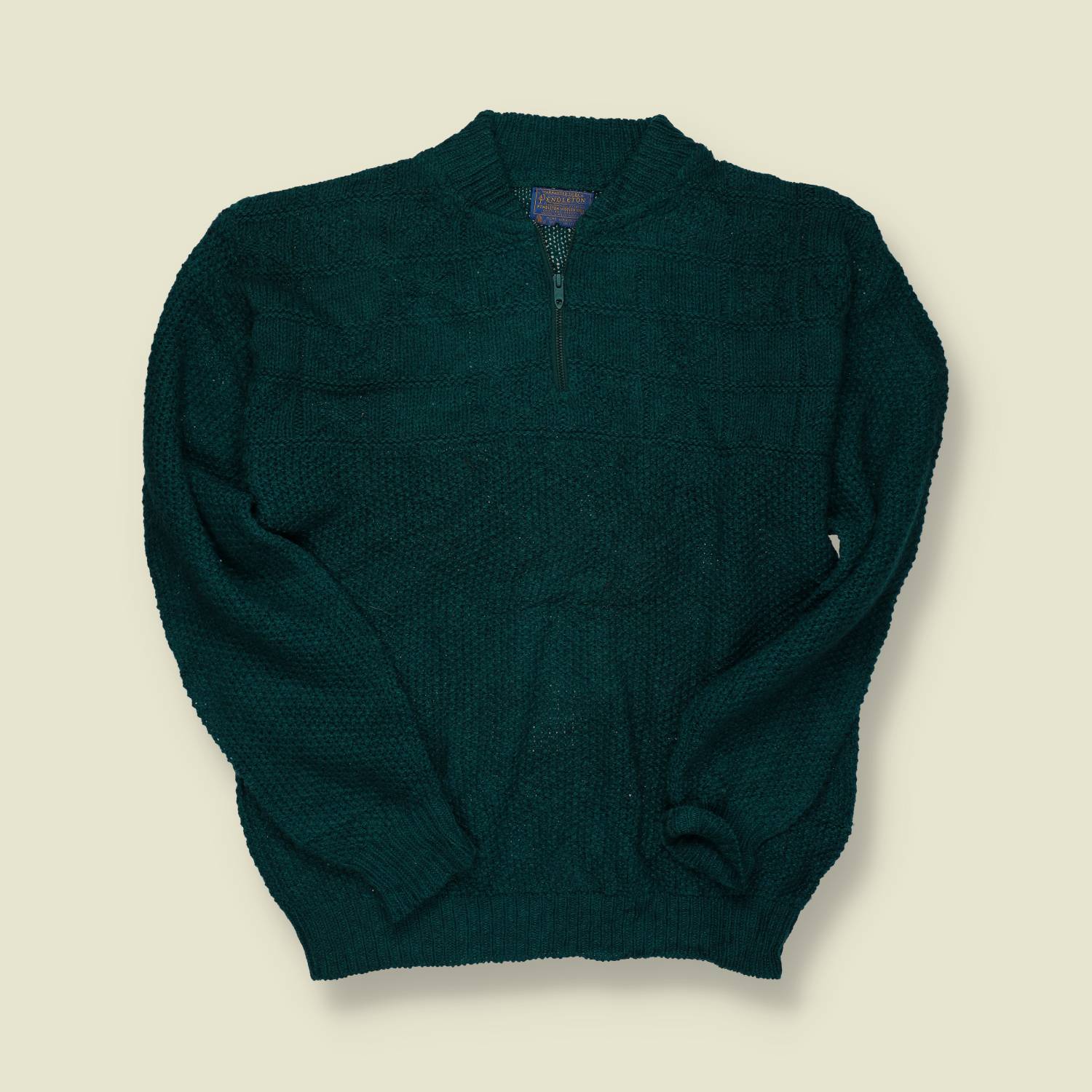 1970s | Pendleton | Virgin Wool Half Zip Jumper | Forest Green – M