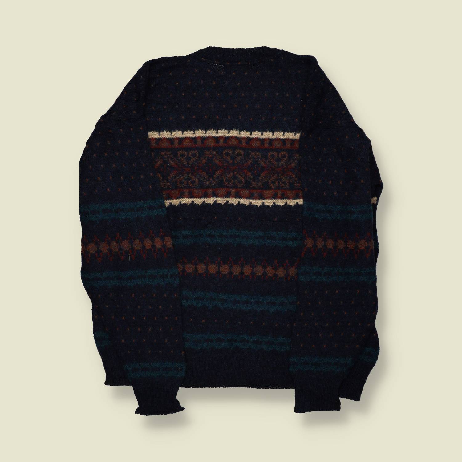 1980s | Pendleton | Lobo Pattern Wool Jumper | Made in USA | Black, Teal & Rust – XL/XXL