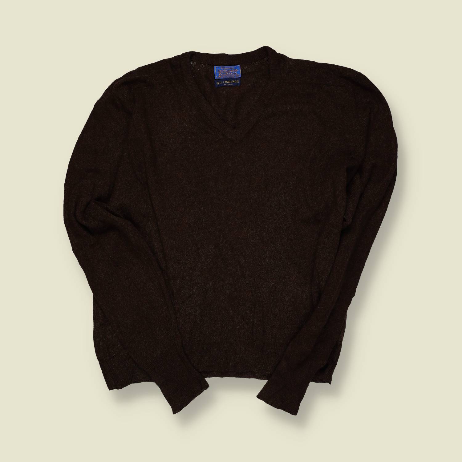 1980s | Pendleton Country Traditionals | Lambswool V-Neck Jumper | Dark Brown – L/XL