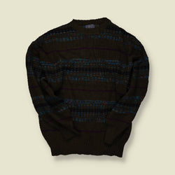1970s | Pendleton | Virgin Wool Crewneck Jumper | Made in USA | Black, Blue & Purple Pattern – L/XL