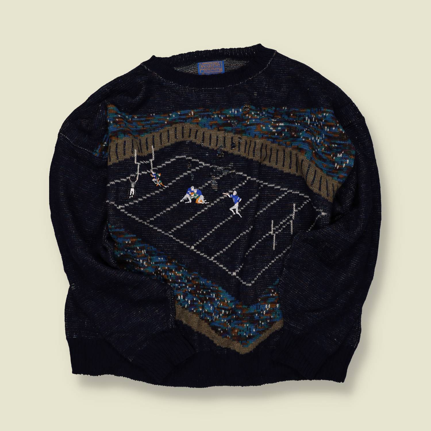 1970s–1980s | Pendleton | Virgin Wool Novelty Ski Scene Jumper | Made in USA | Black Multi – XL/XXL