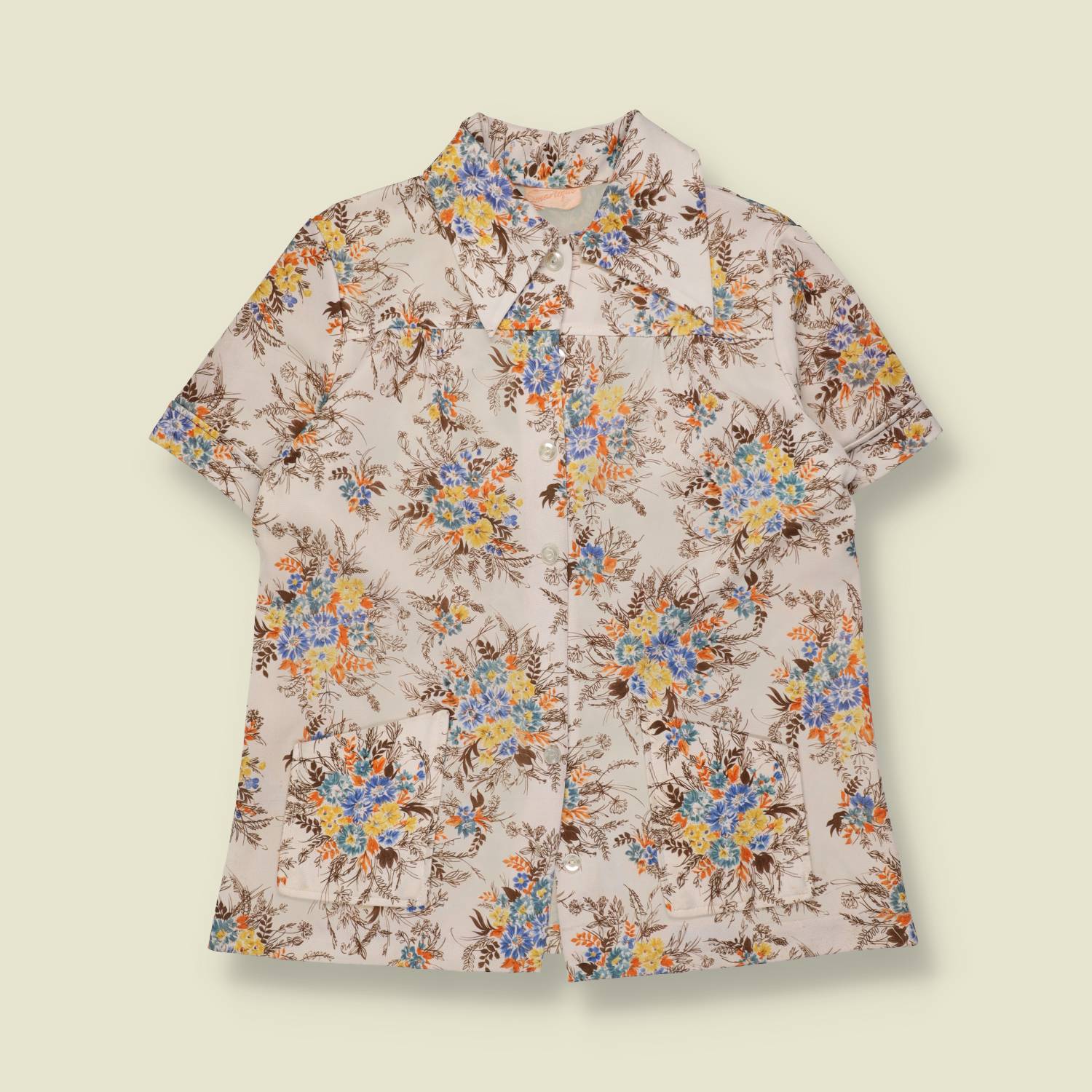 1970s | Floral Blouse | Pale Pink - 14