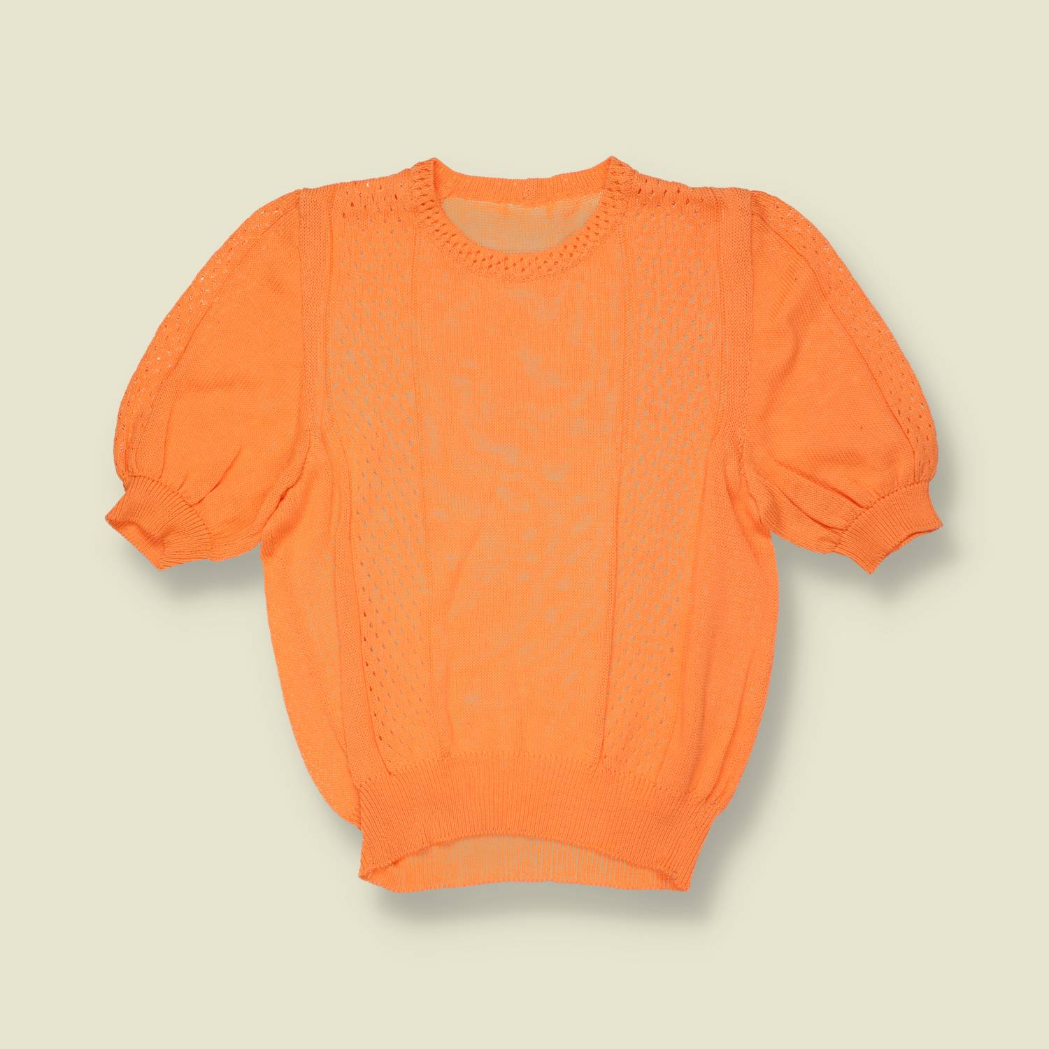 1970s | Hand Knit Short Sleeve Knit Top | Orange - 8