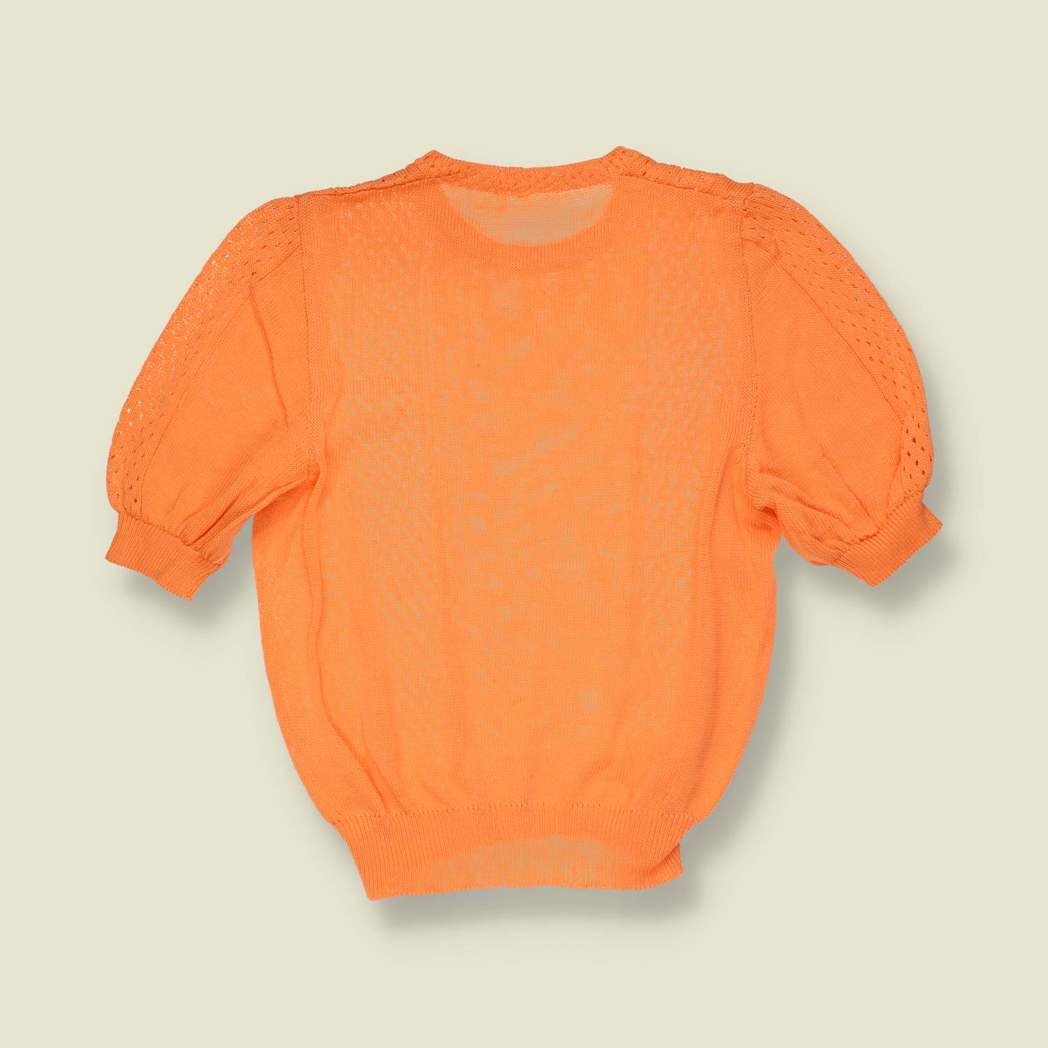 1970s | Hand Knit Short Sleeve Knit Top | Orange - 8