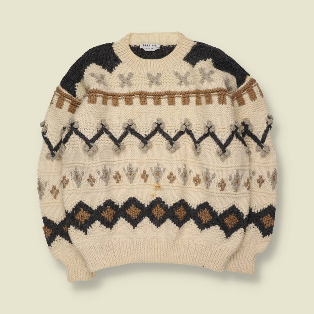 1990s | Hand Knit Wool Jumper | Cream - 14