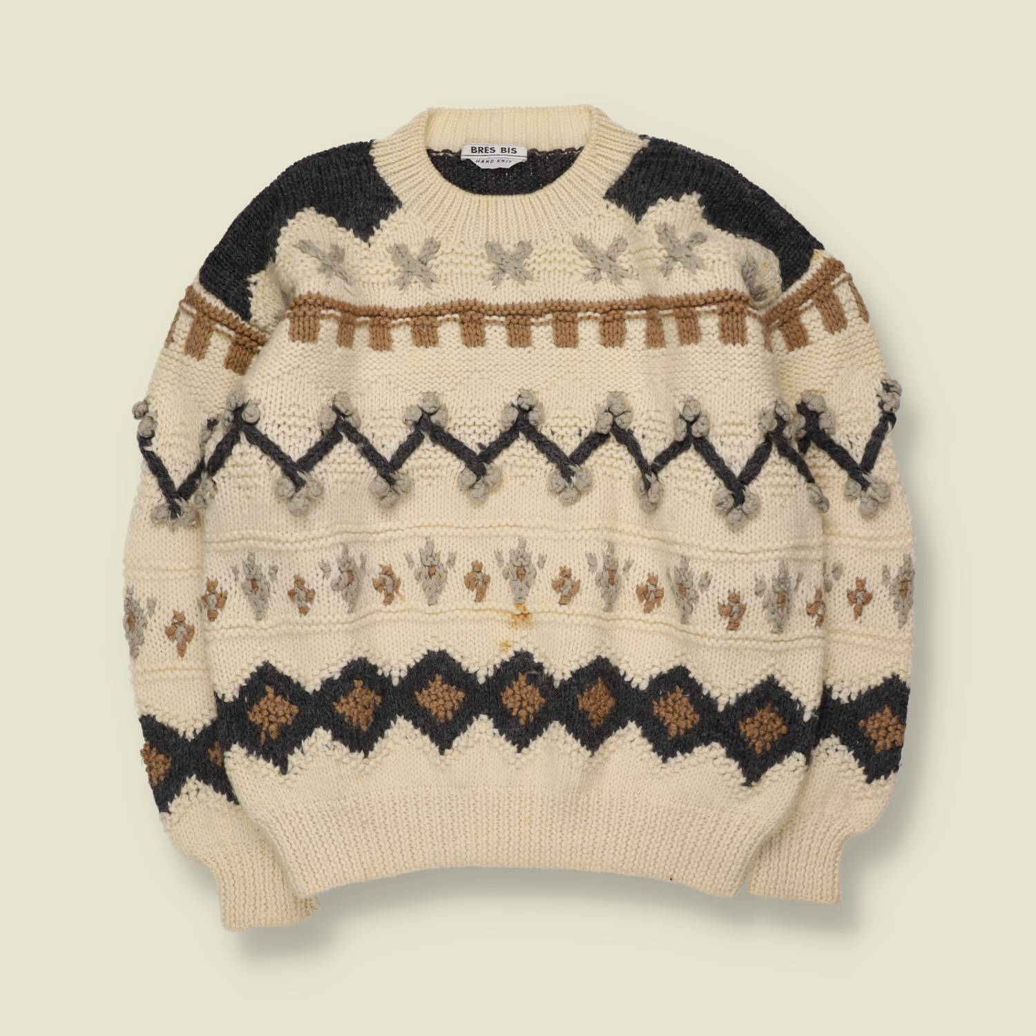 1990s | Hand Knit Wool Jumper | Cream - 14