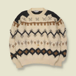 1990s | Hand Knit Wool Jumper | Cream - 14
