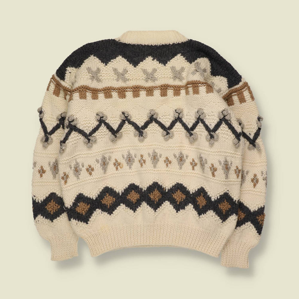 1990s | Hand Knit Wool Jumper | Cream - 14