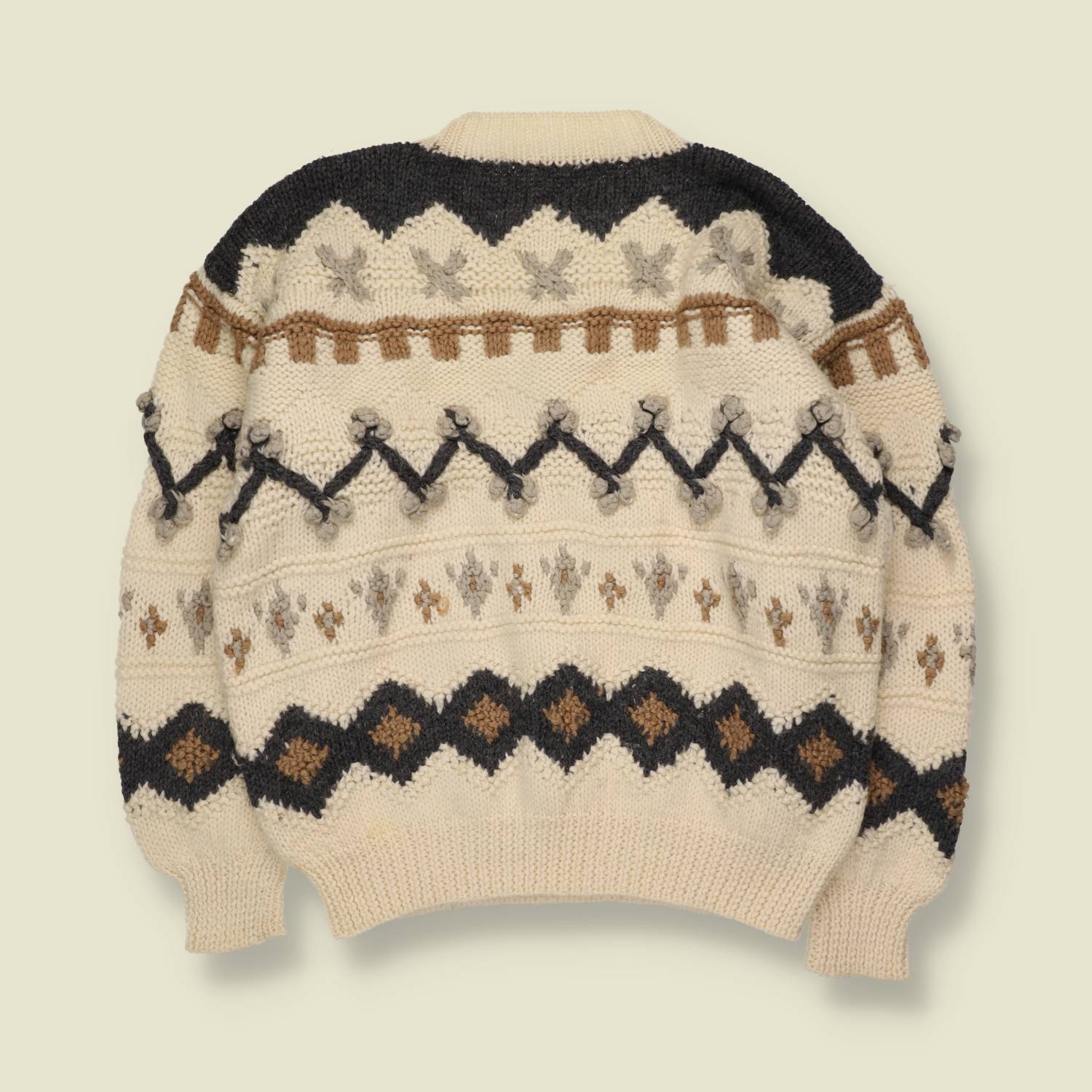1990s | Hand Knit Wool Jumper | Cream - 14