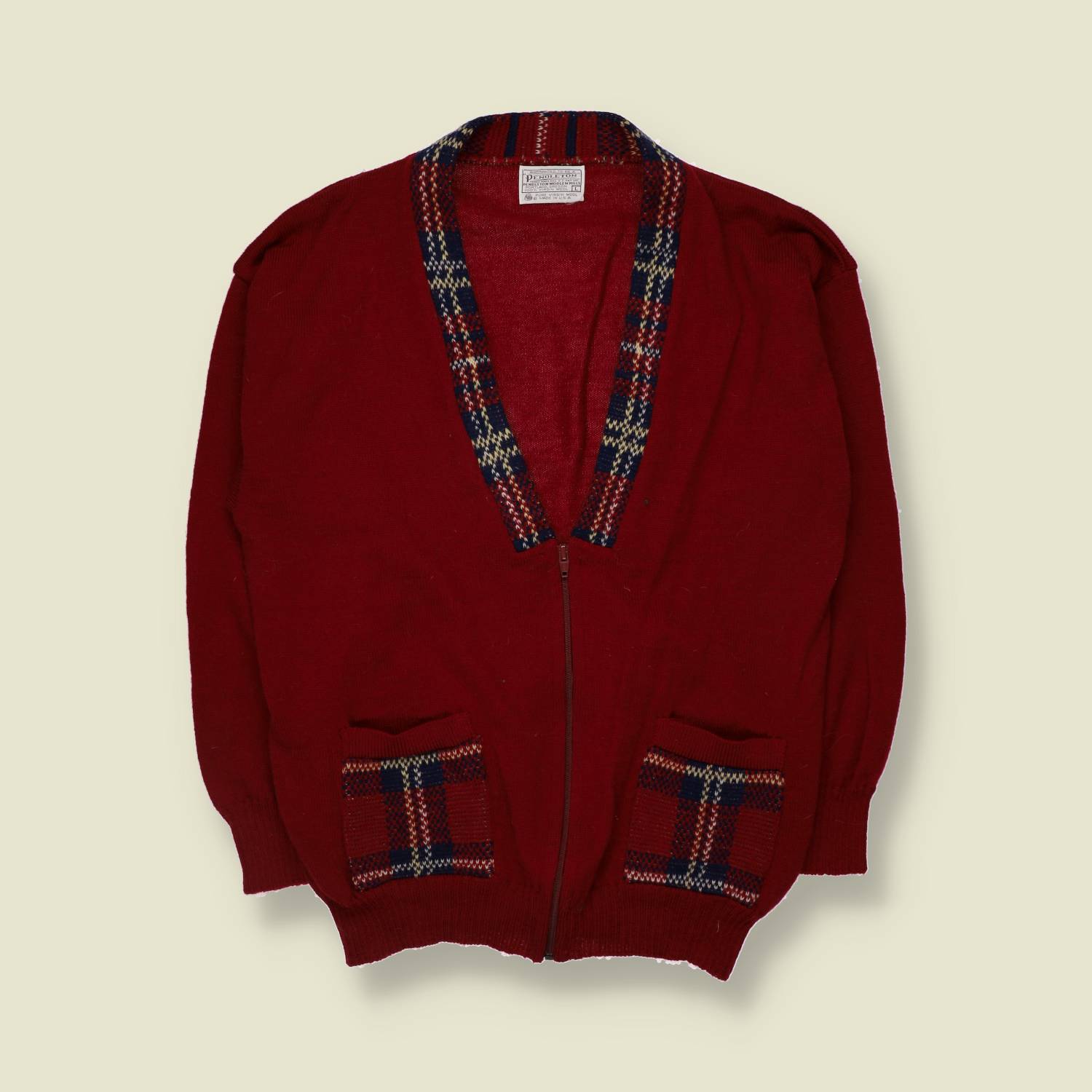 1980s | Pendleton Wool Zip Cardigan | Red - 16