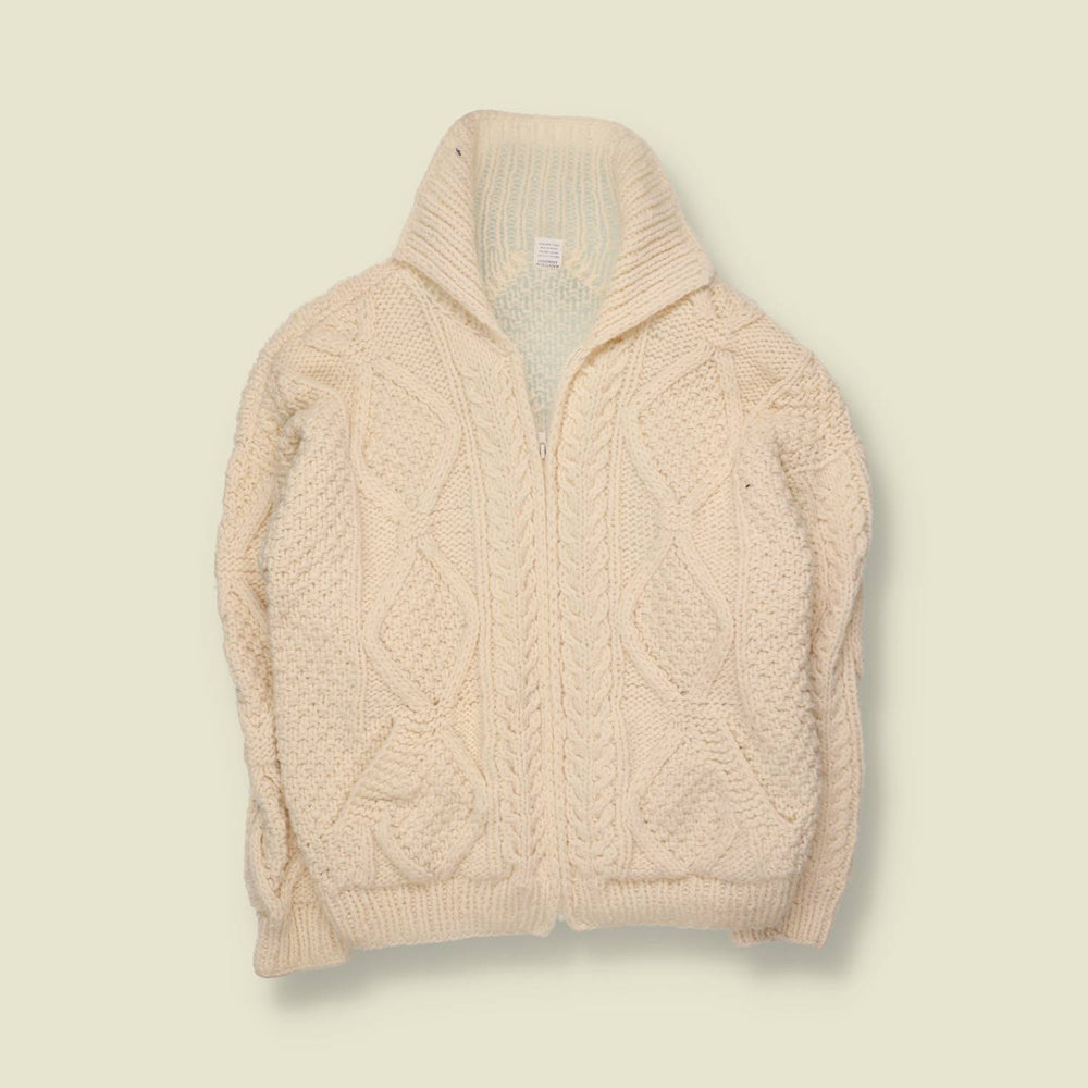 1980s | Hand Knit Zip Cardigan | Cream - 14