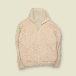 1980s | Hand Knit Zip Cardigan | Cream - 14