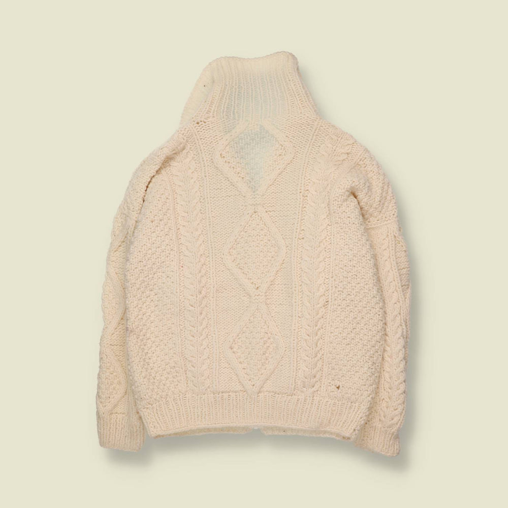 1980s | Hand Knit Zip Cardigan | Cream - 14