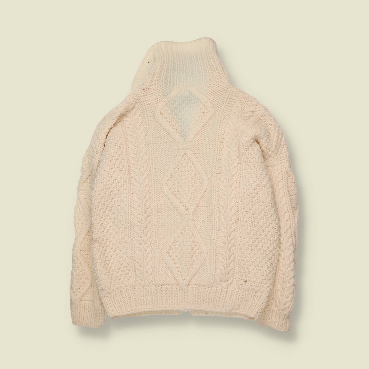 1980s | Hand Knit Zip Cardigan | Cream - 14