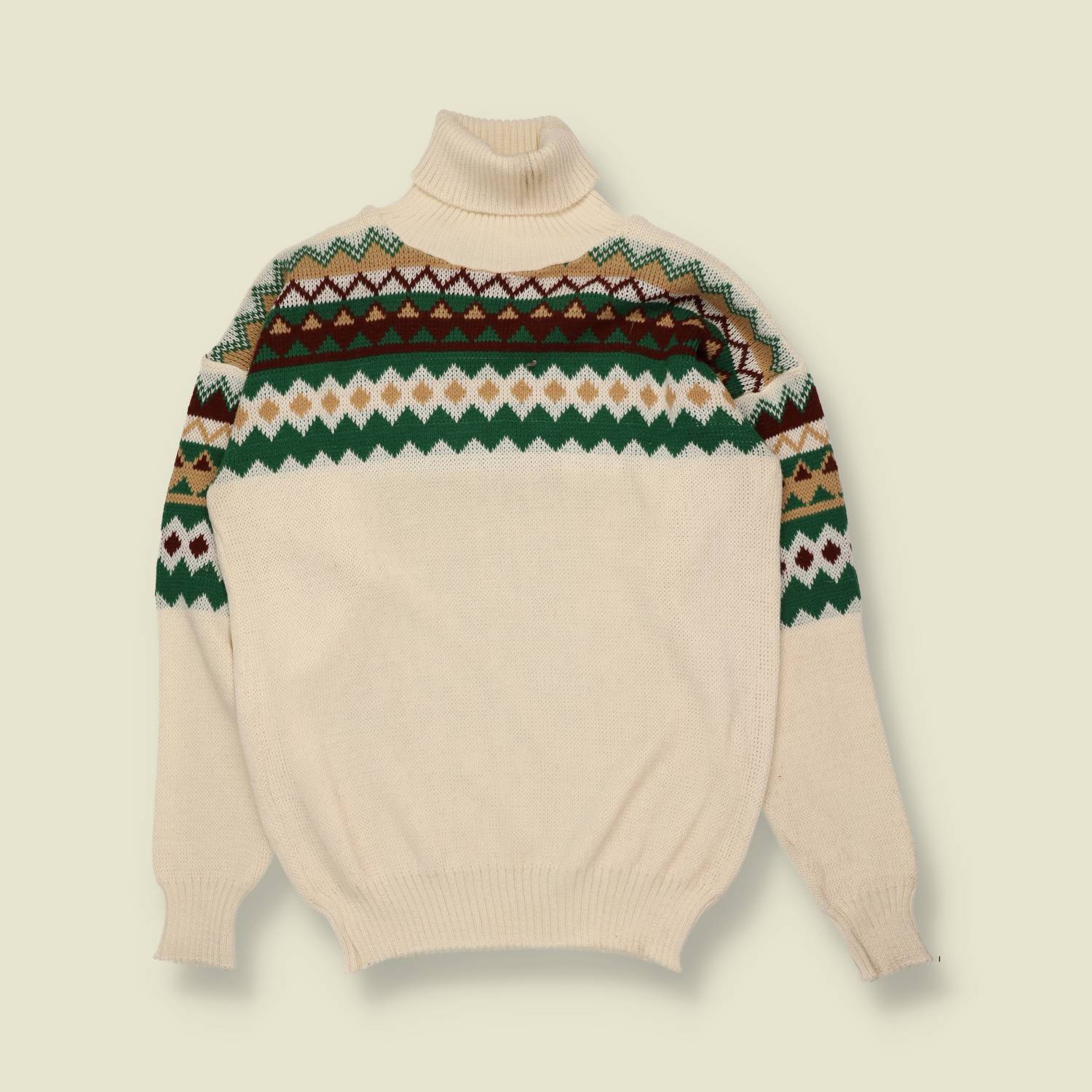 1970s | Made In England Acrylic Roll Neck Jumper | Cream - 12