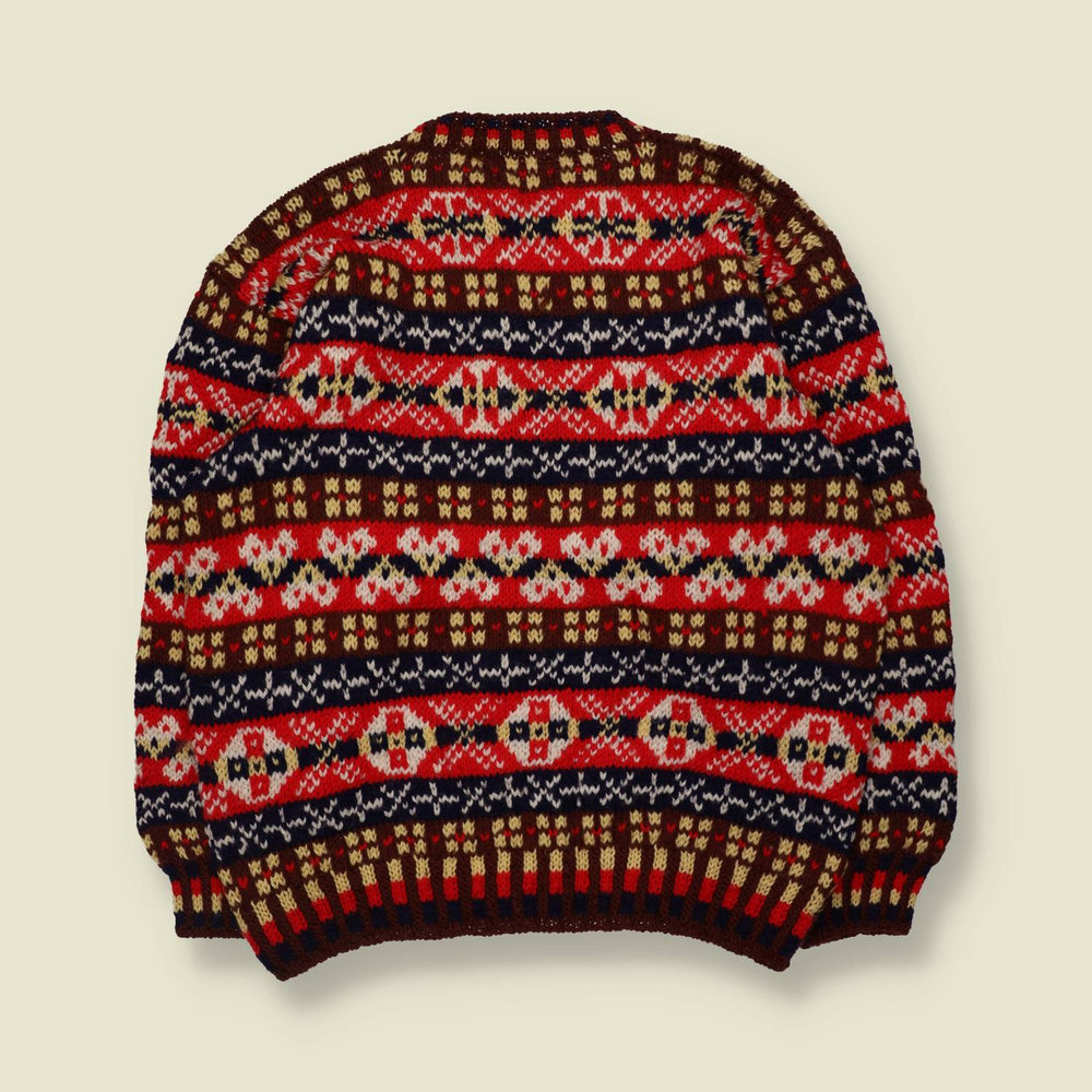 1980s | Hand Knit Patterned Jumper | Red Mix - 20