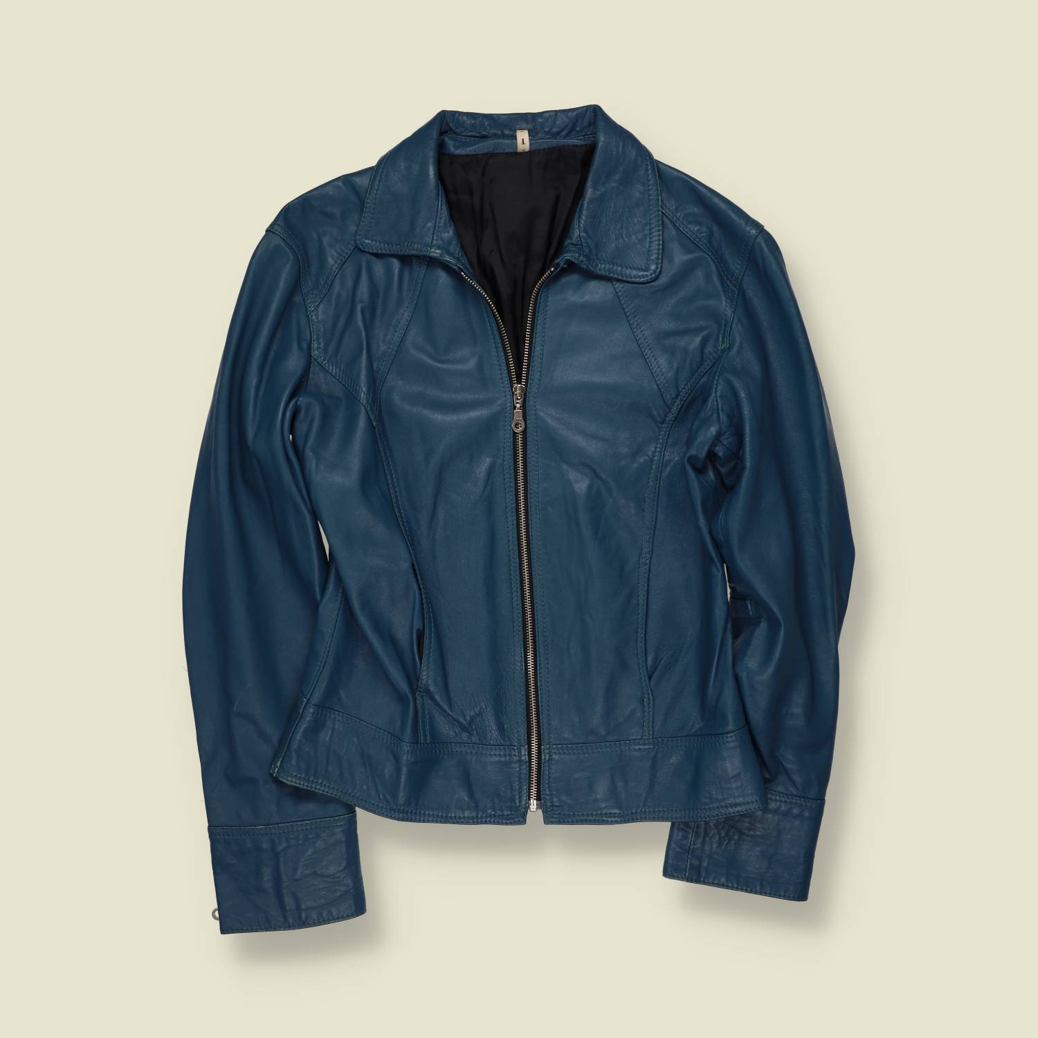 1990s | Leather Zip Jacket | Blue - 10